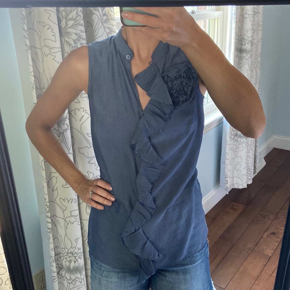 Chambray ruffled blouse